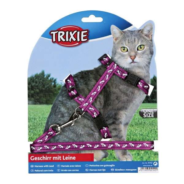Trixie Katzen-Garnitur mit Leine + Schnappverschlüssen - Katzenmotiv – Bild 2