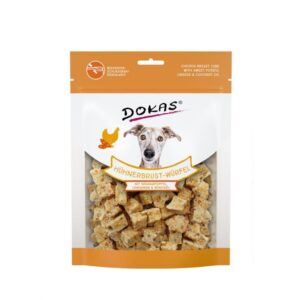 Dokas Dog Snack Hühnerbrust-Würfel mit Süsskartoffel, Leinsamen 150 g