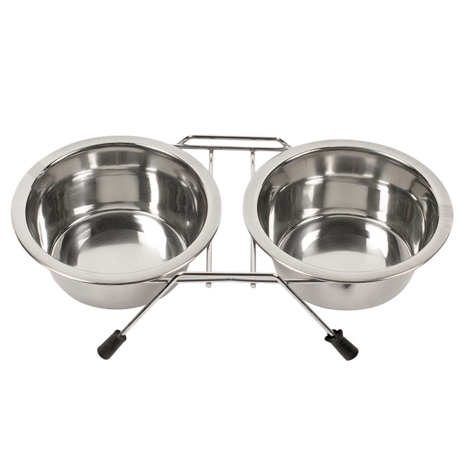 Duvoplus Edelstahl Doppel-Napfständer - 2x 1850 ml / 21 cm